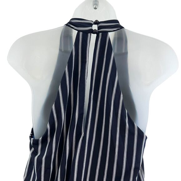 SuperFoxx Striped Navy White Halter Jumpsuit Women's Size XS Stretchy - Picture 10 of 16